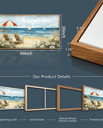 ERQINHUA Large Wall Decor Canvas Painting Wall Art For Living Room Bedroom Home Decoration Blue Seaside Landscape Painting Print For office Dining Room Bathroom Wall Aesthetics Wood Frame 30x60 In