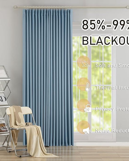 DONREN Dusty Blue Pinch Pleated Blackout Curtains with Hooks - 72 inch Length Room Darkening Thermal Insulated Window Curtain Drapes for Living Room Bedroom Set of 2 Panels 40" Wx72 L