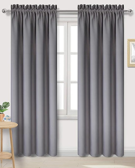 DWCN Blackout Curtains for Bedroom – Thermal Insulated Energy Saving Drapes for Living Room, Grey, W 38 x L 84 Inch, Set of 2 Rod Pocket Curtain Panels