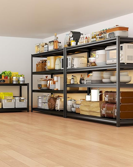 Storage Shelves, Garage Metal Shelving Unit, Adjustable, Double-Layer Column with Reinforced Ribs, Heavy-Duty, Capable of Bearing 600-3600 lbs (Black, 47''W*24''D*63''H, 4-Tier)