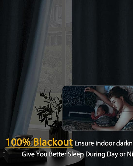 Light Blue 100% Blackout Linen Textured Curtains for Living Room, Bedroom, Light Weight Curtains with Grommets Top, Full Blackout Curtains Privacy Protection, Light Blue, 52" W x 72" L, 2 Panels
