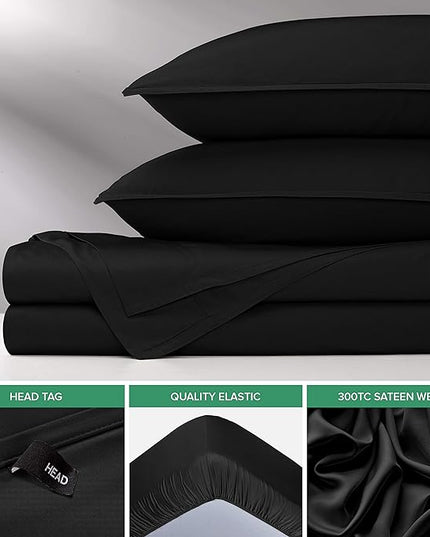Pure Bamboo Full Sheets, Genuine 100% Organic Viscose Derived from Bamboo Bed Sheet Set, Luxuriously Soft & Cooling, Double Stitching, 2 Year Quality Promise (Full, Black)
