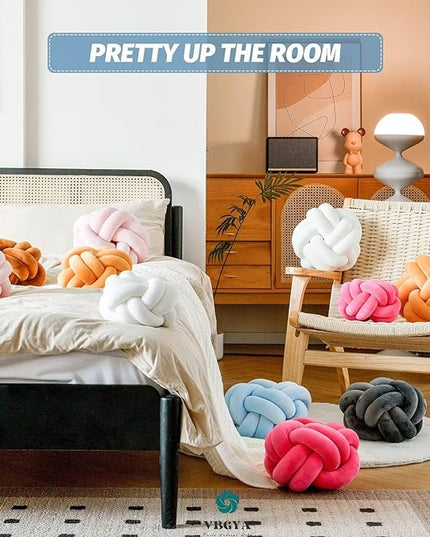 Knot Pillow Ball, Soft Decorative Throw Pillows Cushion, 11 Inch Round Plush Knotted Pillows Light Blue Pillow, Modern Home Throw Knot Decorative Cushion for Bedroom, Sofa, Couch