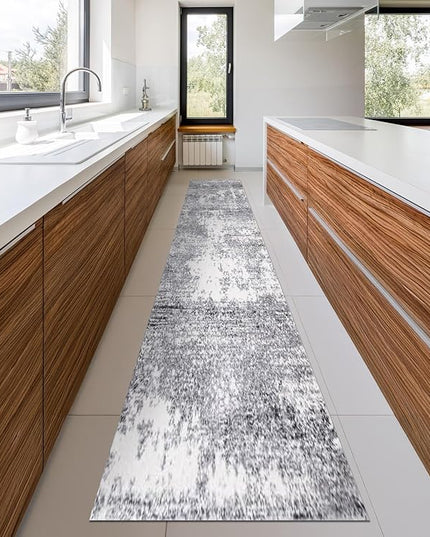 Keen Home Design Area Rugs - 2x16 Non-Shedding, Abstract Rugs for Kitchen, Living Room, Bedroom, Dining Room, Entryway - Size: 2'8" x 16', Abstract Cream/Grey
