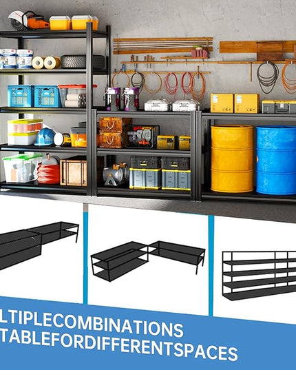 Storage Shelves, Garage Metal Shelving Unit, Adjustable, Double-Layer Column with Reinforced Ribs, Heavy-Duty, Capable of Bearing 600-3600 lbs (Black, 77 * 45 * 18, 5-Tier)