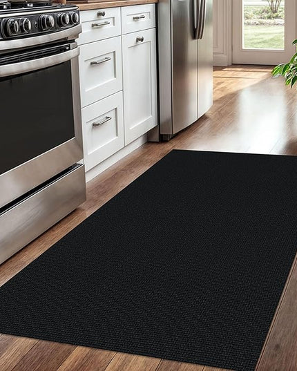 KOZYFLY Washable Entryway Rug 3x5 Ft Area Rugs Cotton Rubber Backed Throw Rugs Indoor Door Mat Kitchen Rugs Braided Floor Carpet for Front Entrance Kitchen Living Room, Black