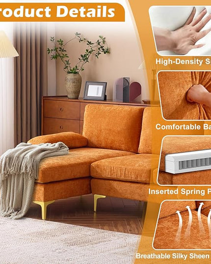 VINGLI 110" Sectional Couches for Living Room,U Shape Couch with Double Chaise, 4-Seat Sofa Set with Chenille Fabric for Home Furniture,Burnt Orange