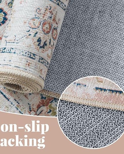 jinchan Fiora Long Hallway Runner Rug 2x12 Machine Washable Runner Rug Pink Vintage Floral Design Non-Slip Ultra-Thin for Kitchen Laundry Room Bedroom Farmhouse (2‘x12', Pink)