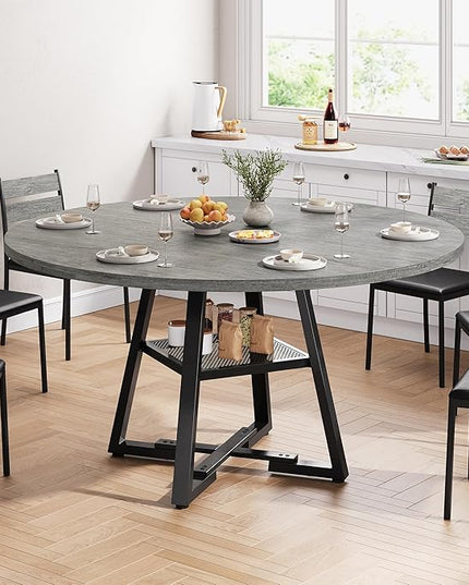51" Round Dining Table for 6,Kitchen Dining Room Circle Dinner Pedestal Table,Space Saving Wood Kitchen & Dining Room Furniture (Grey, 51In)