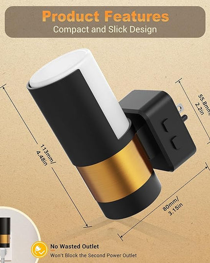 JandCase Plug in Night Light, Rotating Night Light with 3 Colors, 3000K/5000K/Amber, Dimmable Night Lights with Dusk to Dawn Sensor, 360°Rotatable, LED Nightlight for Bathroom Bedroom Hallway, 2 Pack
