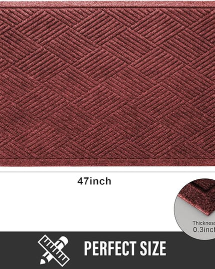 Sturdy Front Door Mat, Absorbent Muddy Dirt Resist Welcome Door Mats Outdoor Indoor, Stain and Fade Resistant, Non-Slip Rubber Backing Low Profile Doormat for Entryway, 47×32, Red