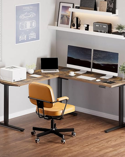 FLEXISPOT L Shaped Standing Desk, 71 x 63 Inch Electric Height Adjustable Corner Desk, Sit Stand Computer Workstation, Preset Controller, Home Office, Black Frame with Rustic Brown Top