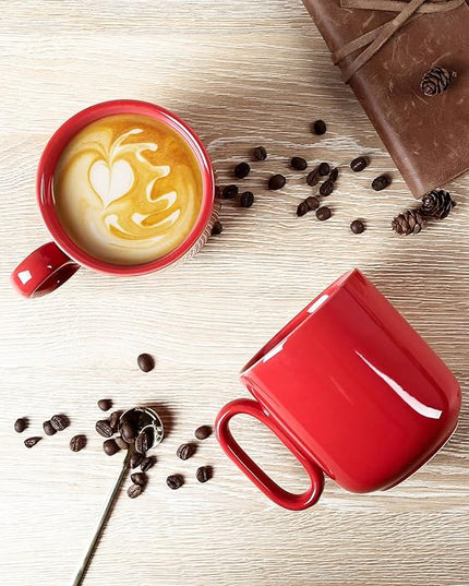 vicrays Ceramic Coffee Mug Set - 18 Ounce Large Stoneware Mug for Men Women - Unique Glazed Porcelain Mugs with Handle for Coffee Latte Tea Milk Cocoa - Set of 4 (Red)