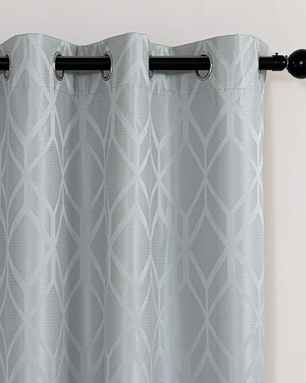 Amazon Basics Jacquard 2-Piece 100% Blackout Curtains, Living Room and Bedroom Drapes, Thermal Insulated Window Treatment, 52"x63", Light Grey