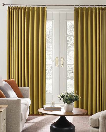 KEQIAOSUOCAI Yellow Pinch Pleated Curtains 45 Inch Length 2 Panels Set Noise Cancelling Window Drapes for Nursery Bedroom Living Room 40x45