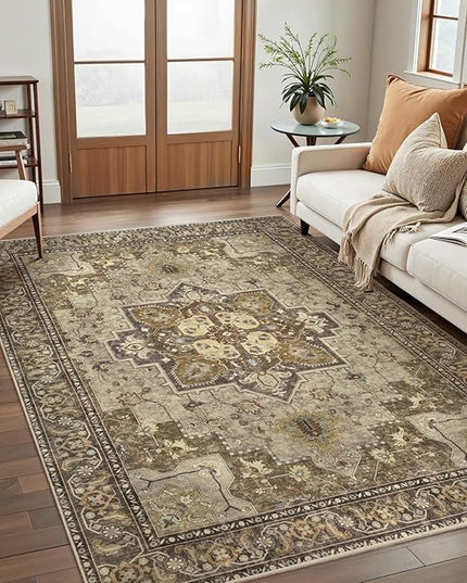 Ciicool 4x6 Rug, Washable Area Rug Boho Rugs for Living Room Non-Slip Indoor Rugs Low-Pile Mat Floor Carpet Vintage Rug for Bedroom Dinning Office Foyer Decor