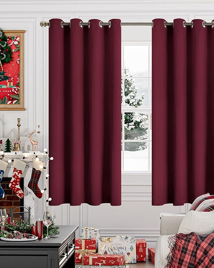YoungsTex Burgundy Blackout Curtains for Bedroom - Thermal Insulated with Grommet Room Darkening 63 Inch Window Drapes for Living Room, 2 Panels, 52 x 63 Inch, Burgundy