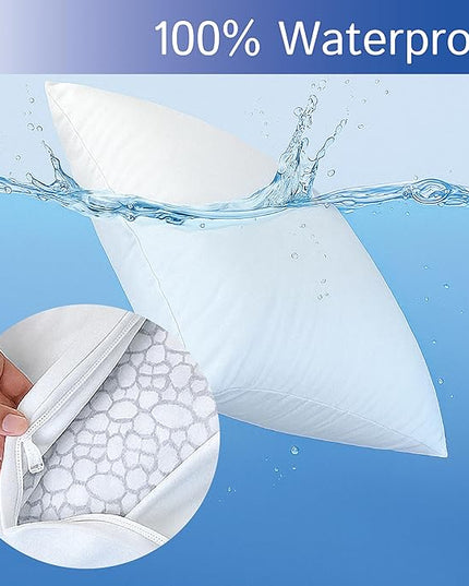 Euro Size Pillow Protectors (Set of 2) - European Square 24x24 Pillow Covers Waterproof Hypoallergenic Dust Proof Zippered Encasement
