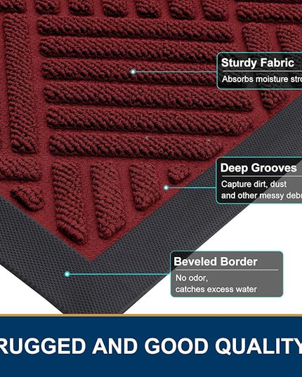 Smiry Front Door Mat Outside Entrance, Heavy Duty Outdoor Indoor Mat, Natural Rubber Doormat, Non Slip, Trap Dirt and Moisture, Easy Clean, Low Profile Patio Porch Entryway Mat, 47x23, Wine Red