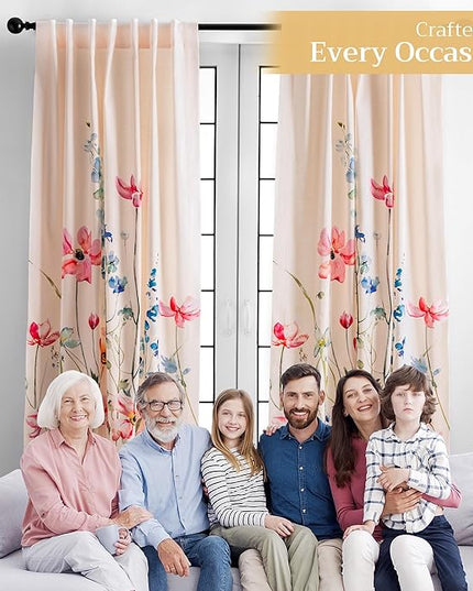 Maison d' Hermine Curtains for Living Room 100% Cotton 84 inch Length One Panel Light Filtering Curtains for Bedroom Windows with Rod and Loop Pockets Drapes (Delphinium Beige, 50" W x 84" L)