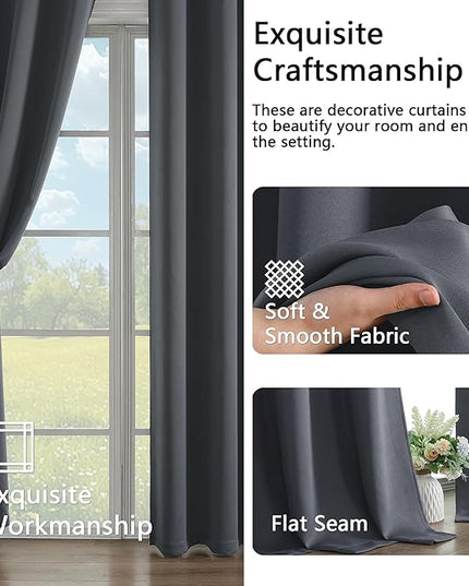 Simplebrand Grey Curtains for Bedroom Living Room 90 Inches Long 2 Panels Set, Room Darkening Thermal Insulated Curtains & Drapes, Solid Grommet Noise Reducing Window Treatment, W50 x L90 Inch