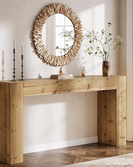 Solid Wood Console Table, 63-Inch Farmhouse Sofa Table Behind Couch for Entryway, Living Room, Foyer, Easy Assembly (Light Wood)