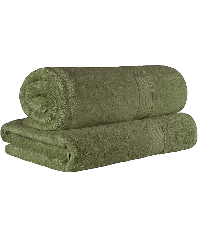 Superior Egyptian Cotton Pile Bath Sheet Set of 2, Ultra Soft Luxury Towels, Thick Plush Essentials, Absorbent Heavyweight, Guest Bath, Hotel, Spa, Home Bathroom, Shower Basics, Forest Green