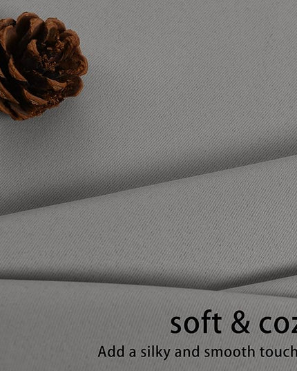 JIUZHEN Blackout Curtains with Tiebacks - Thermal Insulated, Light Blocking and Noise Reducing Grommet Curtain Drapes for Bedroom and Living Room, Set of 2 Panels, 38 x 45 Inch Length, Light Grey