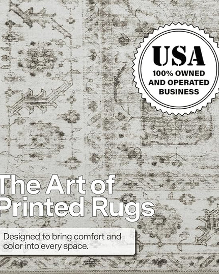 ReaLife Rugs Machine Washable Area Rug - Stain Resistant,Non-Shed - Eco-Friendly,Non-Slip, Family & Pet Friendly - Made from Premium Recycled Fiber - Vintage Bohemian Medallion - Beige Ivory, 4' x 6'