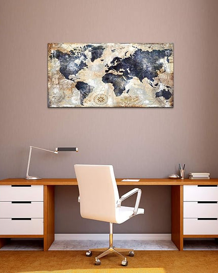 Canvas Wall Art World Map Wall Art for Office Artwork Print Picture Home Interior Decor - Map Picture for living room Office Bedroom Wall Decor Canvas Artwork 24x48inch Ready to Hang