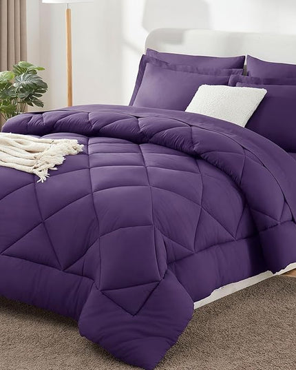 CozyLux Queen Comforter Set Purple - Bed in a Bag Queen Size 7 Pieces, Luxury Soft Bed Set for All Seasons, Bedding Set with Down Alternative Comforter, Sheets, Pillowcases & Shams