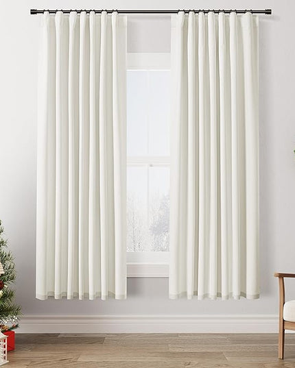 Guken Ivory Linen Blackout Curtains 72 Inch Length 2 Panels Set for Living Room Bedroom Back Tab Thermal Insulated 100% Black Out Linen Drapes Room Darkening Window Curtains 40 Wide