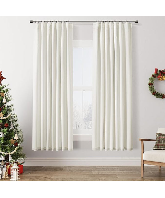 Guken Ivory Linen Blackout Curtains 72 Inch Length 2 Panels Set for Living Room Bedroom Back Tab Thermal Insulated 100% Black Out Linen Drapes Room Darkening Window Curtains 40 Wide