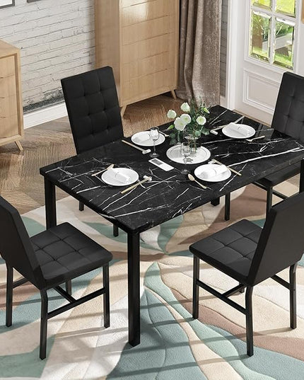 Hooseng Kitchen Table Set 5 Piece Dining Room Table Set Marble Dining Table 4 Chair Dining Table Set for Kitchen Living Room Breakfast Small Spaces (Black)