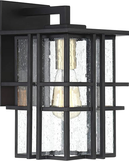 Possini Euro Design Arley Modern Outdoor Wall Light Fixture Black Geometric Frame 12" Seedy Glass for Exterior Barn Deck House Porch Yard Patio Outside Garage Front Door Garden Home Roof Lawn