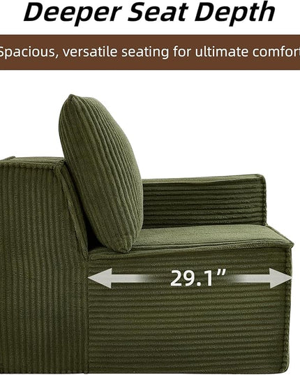 102” Boneless Modular Couch, 3 Seater Cloud Sofa for Living Room, Modern Sectional Sofa with Deep Seat, Comfy Fluffy Loveseat Couch, No Assembly Required, Green