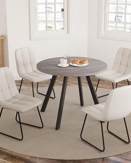 34.6'' Dining Table and Chairs for 4, Mid Century Modern Round Table Set, Space Saving for Apartment Kitchen Dining Room (Grey Table+4 U-Shaped White Chairs)