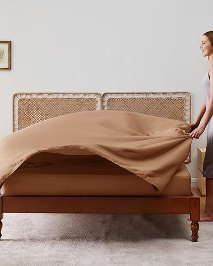 Bedsure King Size Sheets Set, Cooling Sheets for Hot Sleepers, Rayon Derived from Bamboo, Breathable & Soft, Deep Pocket Up to 16 Inches, Hotel Luxury Silky Bedding, Khaki