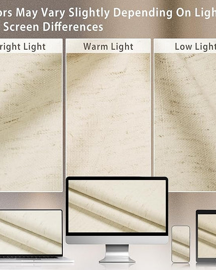 HESTIA Cream Linen Blackout Curtains for Bedroom 63 inch Length Energy Saving Drapes 2 Panels Set Rod Pocket & Back Tabs Room Darkening Window Curtain for Living Room (52" W x 63" L)