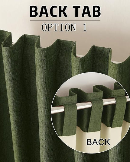 DUALIFE 90 Inch Blackout Olive Green Curtains Boho, Thermal Insulated Curtains for Summer Heat for Bedroom Living Room Linen Pleated Drapes 90 Inches Long Rod Pocket(50W x 90L x 2 Panels)