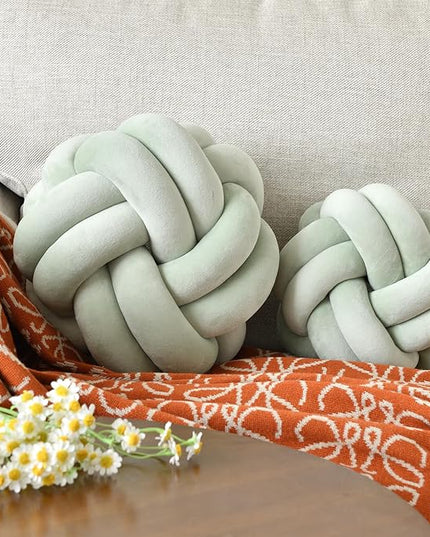 Knot Ball Pillow, Round Decorative Throw Pillows Cushion, 11 Inch Sage Green Soft Plush Knotted Pillows Pillow, Modern Home Throw Knot Decorative Cushion