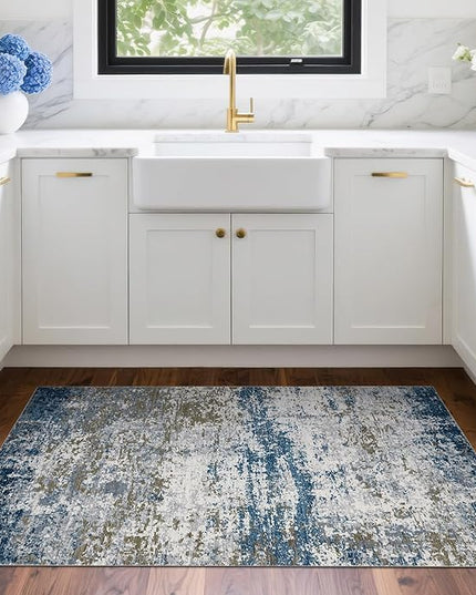 Modern Abstract 2x3 Area Rug Non Slip Non Shedding Low Pile Stain Resistant Rug for Entryway Kitchen Bedroom,Navy