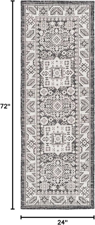 Rugs.com Outdoor Aztec Collection Rug – 6 Ft Runner Charcoal Gray Flatweave Rug Perfect for Hallways, Entryways