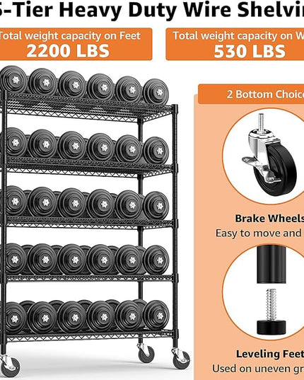 Garage Shelving 5 Tier Industrial Metal Shelving Units for Commercial, Basement, Pantry, Warehouse, School, Black Heavy Duty Easy Assembly 23.6" D x 53.2" W x 73.6" H