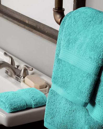Superior Egyptian Cotton Pile 3 Piece Towel Set, Includes 1 Bath, 1 Hand, 1 Face Towel/Washcloth, Ultra Soft Luxury Towels, Thick Plush Essentials, Guest Bath, Spa, Hotel Bathroom, Turquoise