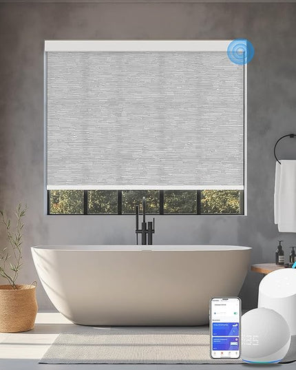 Motorized Blinds with Remote Cordless Automatic Motorized Shades Custom Blinds for Windows Smart Curtains Compatible with Alexa Google Home(Light Filtering Jacquard Grey,W60 x H72in)
