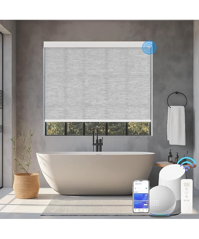 Motorized Blinds with Remote Cordless Automatic Motorized Shades Custom Blinds for Windows Smart Curtains Compatible with Alexa Google Home(Light Filtering Jacquard Grey,W60 x H72in)