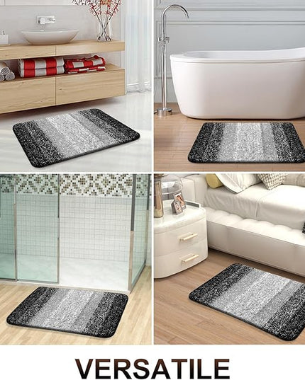 OLANLY Bathroom Rug Set 2 Piece, Soft Absorbent Microfiber Bath Rug Set, Non-Slip, Machine Wash Dry, Plush Shaggy Bath Mats for Bathroom (30"x20"+24"x16", Black)