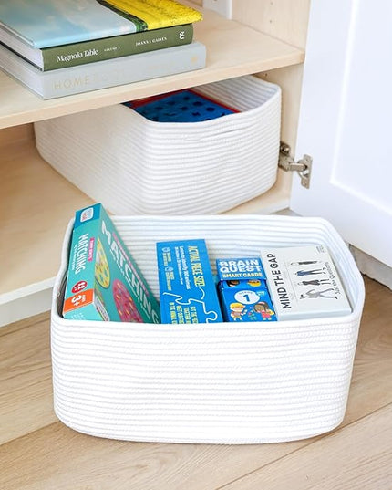NaturalCozy Storage Baskets 16.8”x13”x7.6” Cotton Rope Woven Baskets for Organizing 3-Pack | Toy Storage Bins | Basket for Shelves, Laundry, Blanket, Clothes, Closet, Kitchen, Bathroom, Gifts