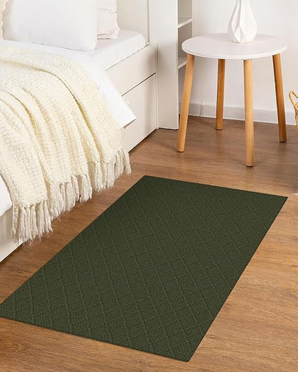 KOZYFLY Small Area Rug 2x3 Ft Washable Entryway Rug Non Slip Rubber Backed Throw Rugs Indoor Door Mat, Braided Cotton Floor Carpet for Front Entrance Front Door Sink Foyer, Dark Green